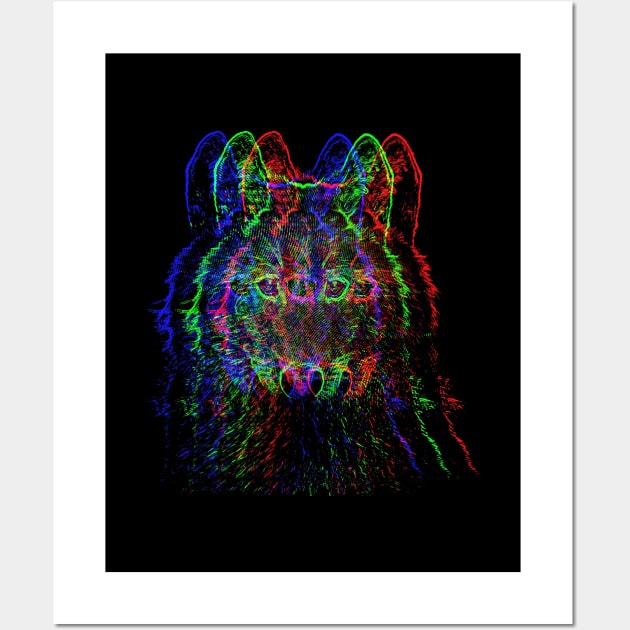 Dramabite Red Green Blue Glitch Wolf Wall Art by dramabite